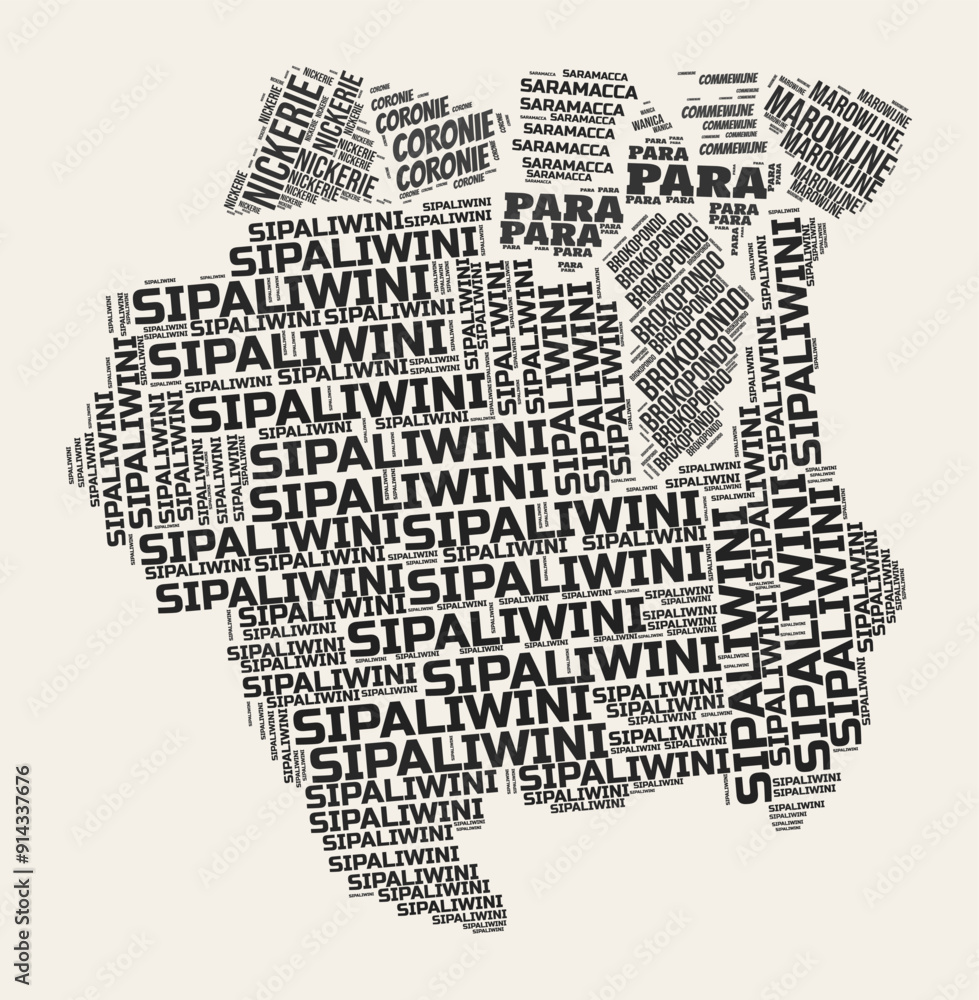 Poster suriname word cloud. country with regions division. suriname typographic text clouds vector image de