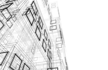 Abstract architectural drawing 3d rendering