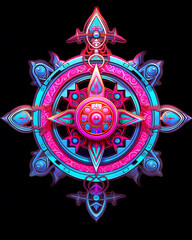 Dharma Wheel Buddhism art nouveau illustration