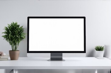 Fototapeta premium Monitor blank screen on white desk