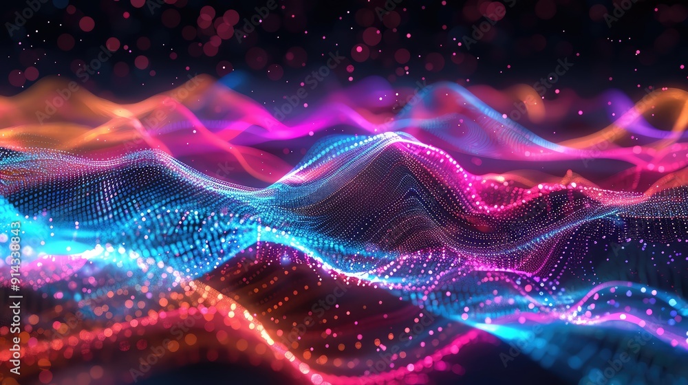 Poster vibrant waves of colorful light create an immersive and dynamic visual experience. perfect for backg