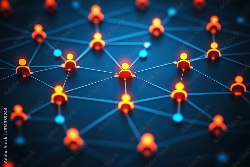 Poster the power of connection: a network of interconnected individuals glows against a dark backdrop, symb