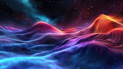 Obraz premium A stunning, vibrant landscape with flowing waves of color, showcasing the beauty of abstract art in a cosmic atmosphere.