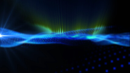Magical waves of bright energy.High tech rainbow light ray particles and bokeh energy