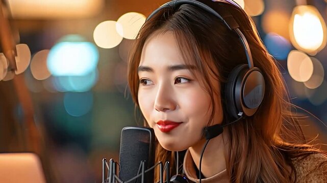 young; asian; woman; use; wear; headphones; laptop; record; podcast; interview; radio; microphone; computer; technology; earphones; broadcast; lifestyles; live; media; online; professional; show; soci