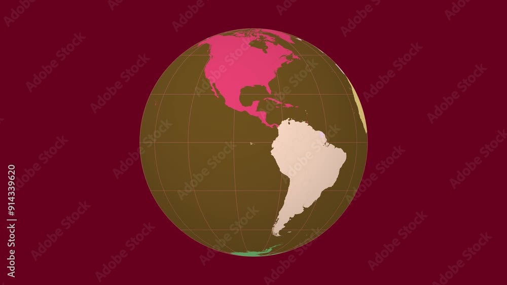 Poster spinning planet. normal sphere view. fast speed planet rotation. colored continents style. world map
