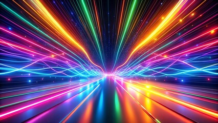 Obraz premium Abstract Futuristic Background: Waves of Neon Light and Speed Lines on Dark Blue, Purple, and Pink Generative AI