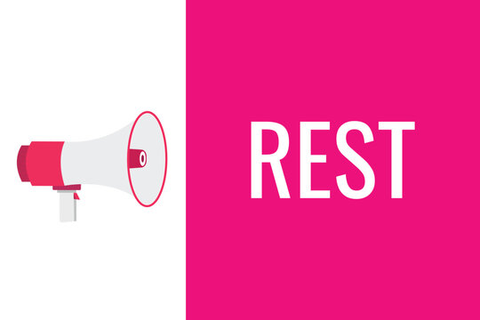 rest button, banner, label, template for website. rest text with colorful megaphone icon
