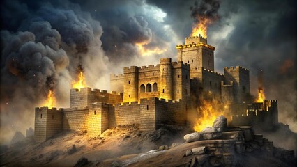 Fototapeta premium Ashes of Memory: A Tisha B'Av Lament in Charcoal and Gold generative AI