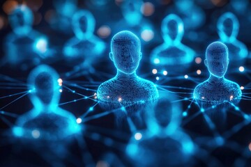 Connected World: A mesmerizing digital illustration of interconnected human figures in a web of glowing lines, symbolizing the power of online communities and global networking.