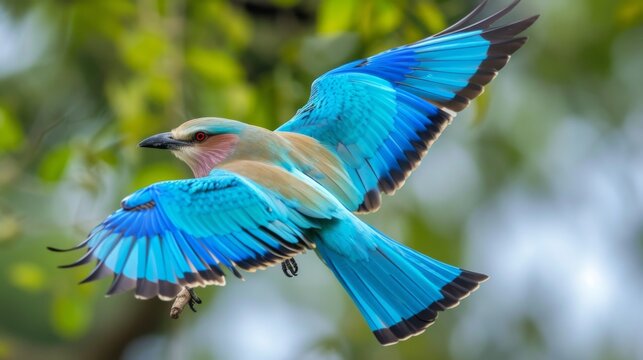 Indian roller bird perched on a branch or in flight