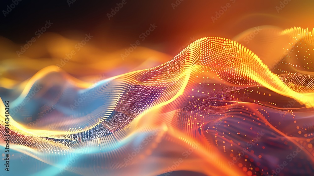 Poster colorful abstract waves with light and depth, creating a dynamic and captivating visual experience f