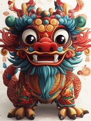 Obraz premium Cartoon Dragon with Big Eyes and Ornate Details