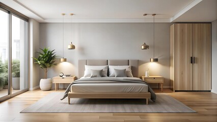 A Minimalist Haven: A King-Sized Bed and Side Table Embracing Simplicity  Generative AI