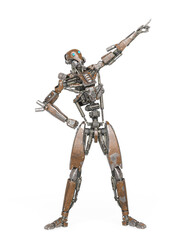 apocalypse cyborg is pointing up to the stars like a comic hero