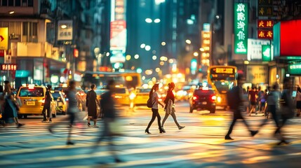 Obraz premium Pedestrians crossing Nathan Road in Hong Kong, China