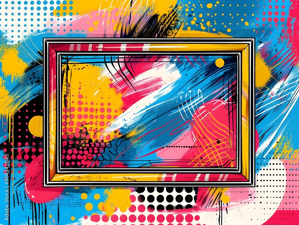 Poster vibrant pop art frame with bold graphic patterns and playful design