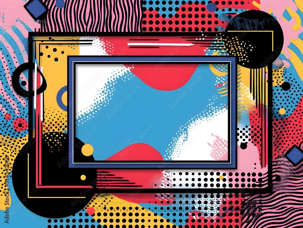Poster vibrant pop art frame with bold graphic patterns and playful colorful design