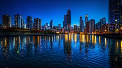 Fototapeta premium Chicago Skyline Reflection in Twilight