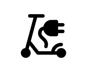 Electric scooter icon. Vector line scooter with charging symbol.