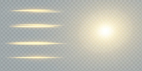 glowing light explodes on a transparent background. with ray. Transparent shining sun, bright flash. Special lens flare light effect.