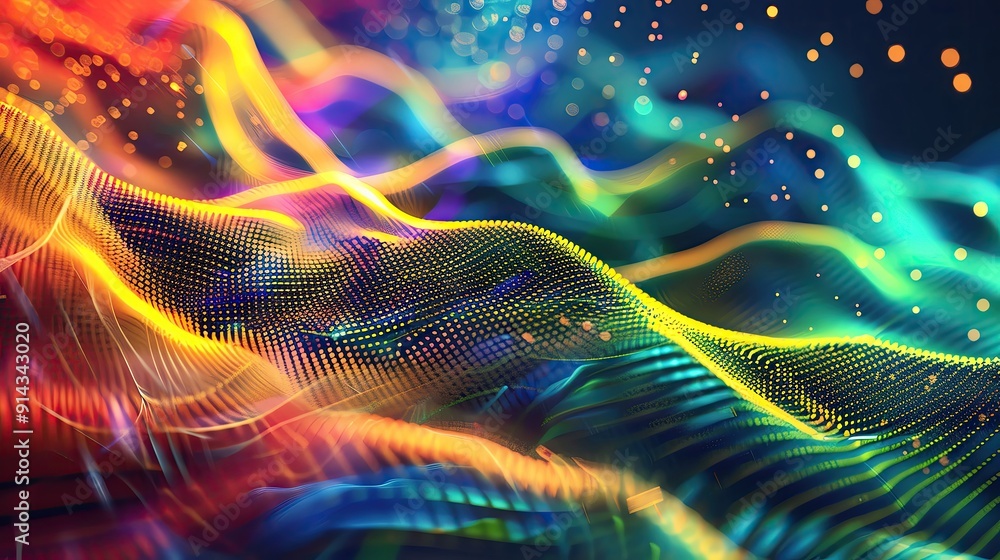 Poster vibrant abstract waves create a dynamic visual of colors and light, perfect for backgrounds and crea