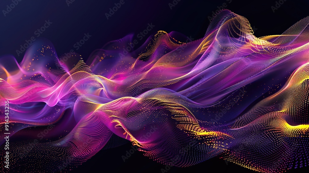 Poster a mesmerizing abstract wave of colorful light, showcasing vibrant swirls and motion across a dark ba