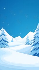 Naklejka premium Snowy mountain landscape with pine trees and a clear blue sky.