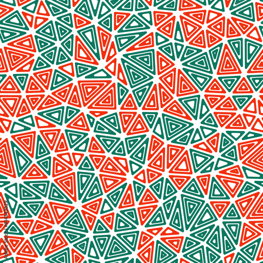 Poster abstract mosaic background. multiple repeated inner triangles. compact triangle size. multiple color