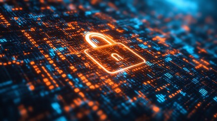 Glowing Padlock Symbol on Abstract Digital Circuitry Background