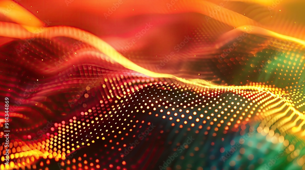 Poster vibrant abstract wave background with colorful patterns and glowing dots for modern design and techn