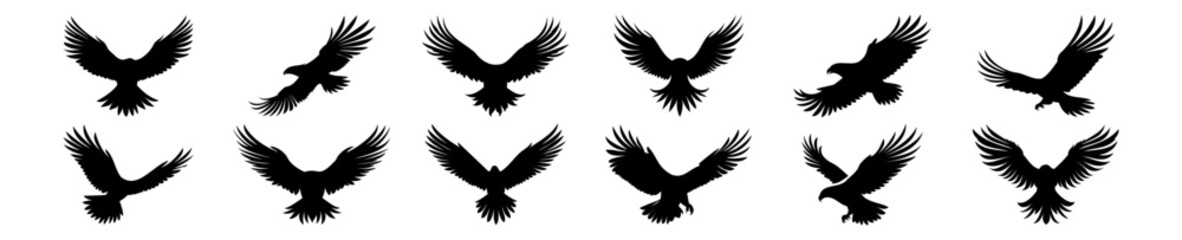 Eagle silhouettes set, pack of vector silhouette design, isolated background