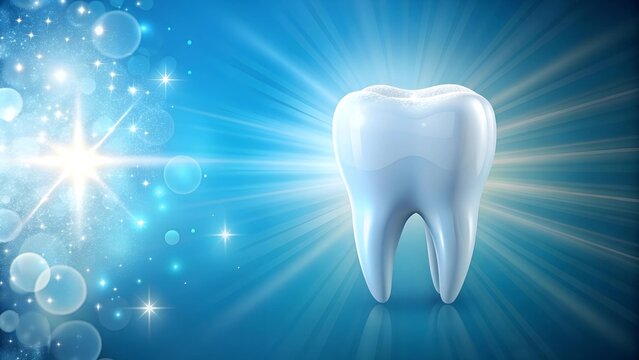 A Single White Tooth Against a Pale Blue Background with a Burst of Small White Bubbles  generative AI