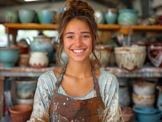 Friends sharing knowledge and skills in a relaxed pottery workshop, creating ceramic pieces