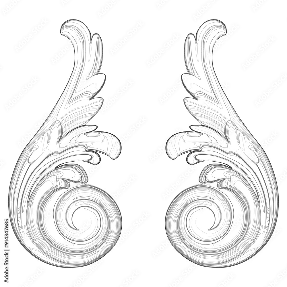 Poster decorative plant element in baroque style. outline pattern in the form of large leaves for design. s