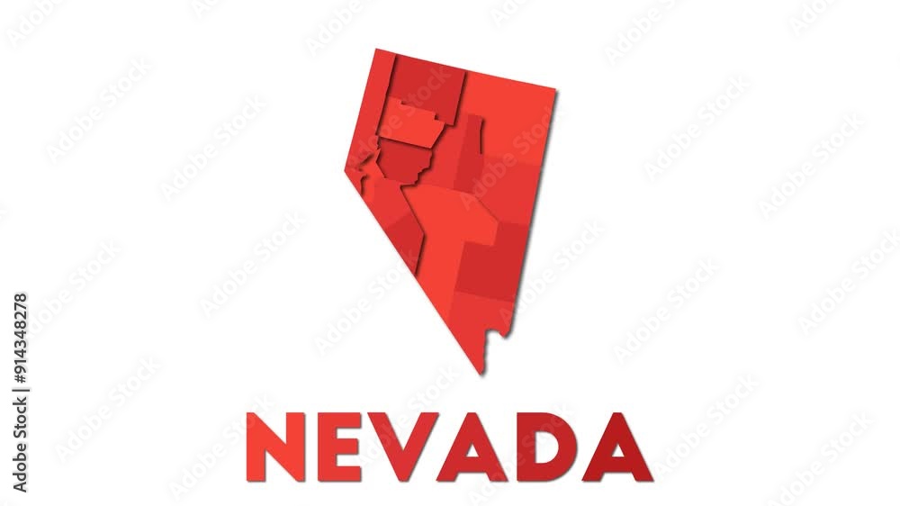 Poster nevada map showing regions. animated us state map with title in 4k resolution animation.