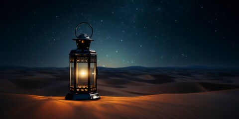 Lantern in the desert at night.
