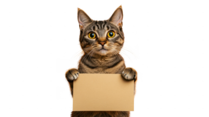 Full-body shot of a Scottish Straight cat standing with a banner Isolated on Transparent or white Background