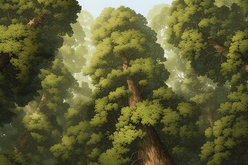 Lush green trees from below view