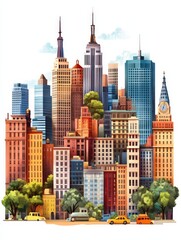 Fototapeta premium A Vibrant Watercolor Cityscape of New York