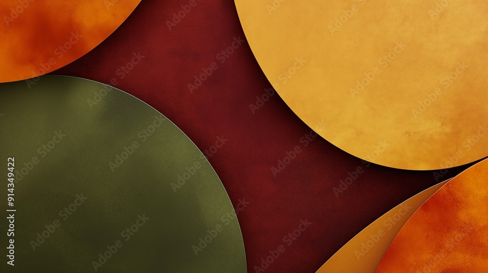 Poster abstract background made of overlapping circles in yellow, orange and green hues, creating a colorfu