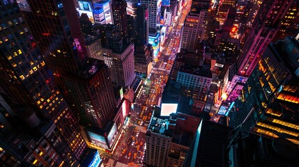 Vibrant Nighttime Cityscape of Times Square Bustling With Energy and Lights