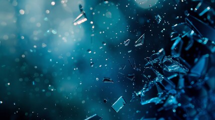 Shattered Glass Against a Blue Background