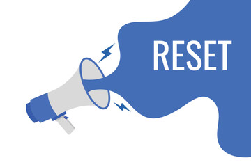 reset button, banner, label, template for website. reset text with colorful megaphone icon
