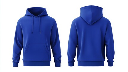 Blue hoodie mockup featuring a front and back view, perfect for showcasing designs, logos, and branding. The hoodie is isolated on a white background, allowing for easy editing and customization