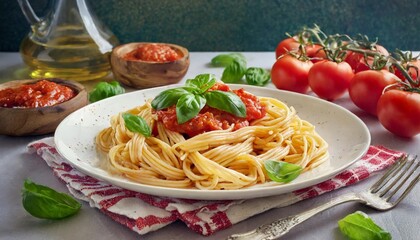 Italian Pasta with Tomato Sauce and Fresh Basil