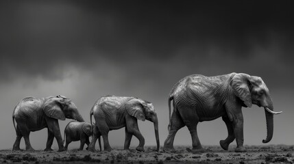 Fototapeta premium Elephant Family Walking Through Savannah.