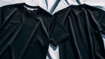 Black Short-Sleeved T-Shirt on Display, Fashionable and Trendy Apparel for Modern Wear, Stylish Casual Clothing for Everyday Use, Elegant and Comfortable Shirt for Various Occasions