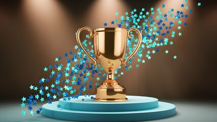 Three-Dimensional Golden Trophy Displaying Luxurious Design, Elegant Award for Top Achievements, Prestigious Prize Symbolizing Excellence and Success, Shimmering Finish for High-Class Celebrations