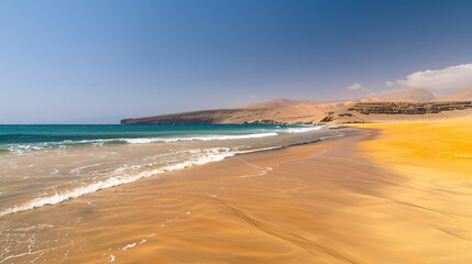 Golden Sands and Turquoise Waves on a Serene Beach at Midday